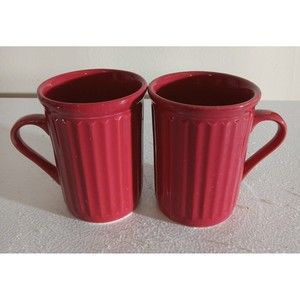 JCP Home Ceramic Collectable Red Tall MUGS With Ribbed Design By JCPENNY HOME